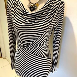 Max Studio Stripe Cowl Neckline Long Sleeve Black & White Top Sz Small